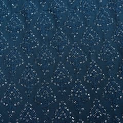 Sapphire Blue Thread And Sequins Embroidered Mushroom Silk Fabric -  KCC190734