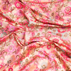 Rouge Pink Traditional Crafted Floral Kin-Khab Brocade Fabric - KCC190715