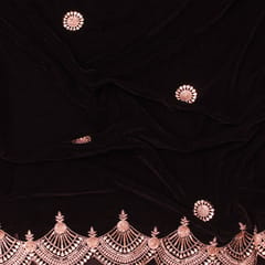 Regal Black velvet embroidery embellished With Copper Sequins Border fabric - KCC190860