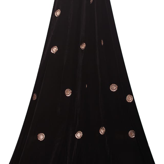 Regal black velvet Copper Sequins booti embroidery fabric - KCC190862