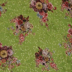 Parrot Green floral printed Chinon Chiffon fabric with sequins embroidery -  KCC190982