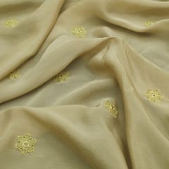 Moss Green Chiffon fabric with sequins and Thread embroidered flowers -KCC5848