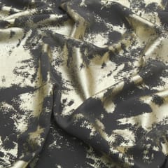 Metallic Gold foil print on charcoal black georgette fabric - KCC151982