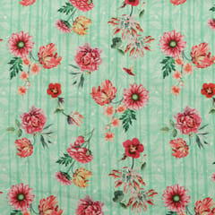 Mint Green and Pink Floral Print Pashmina