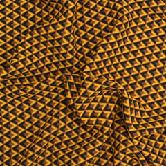 Mustard and Black Contemporary Print Banana Crepe Fabric