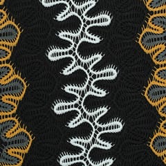 Black with White and Mustard Woolen Zig-Zag Print