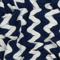 Navy Blue and White Woolen Zig-Zag Print