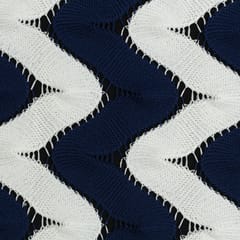 Navy Blue and White Woolen Zig-Zag Print