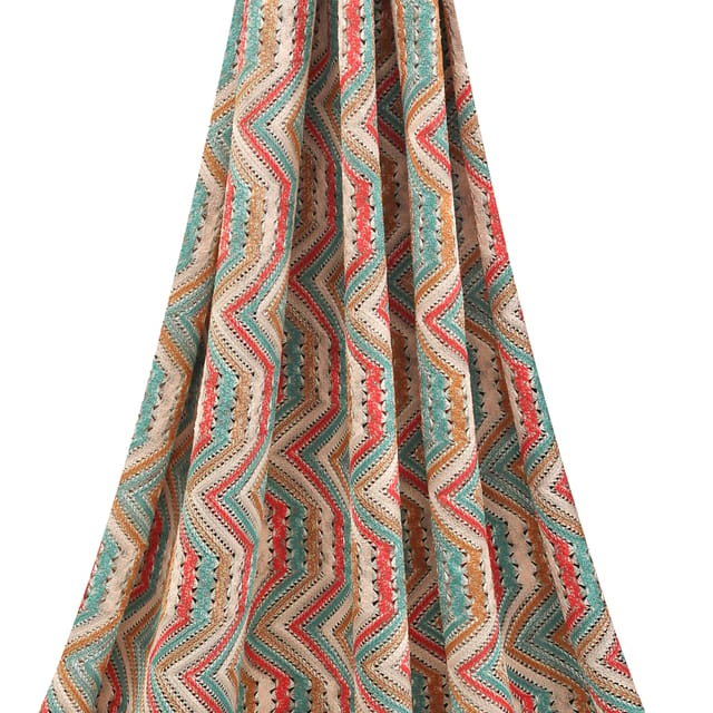 White and Pastel Toned Shimmer Multicoloured Woolen Zig-Zag Print