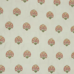 Pearl White Chanderi Silk with Flower Vase Motif Embroidery