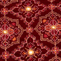 Scarlet Red Mirrorwork Embroidery Velvet Fabric