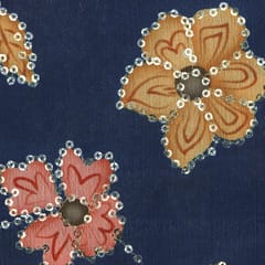 Navy Blue printed Chinon fabric with embroidery