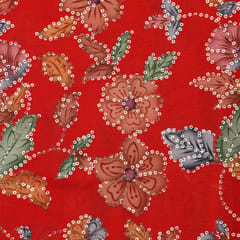 Scarlet Red printed Chinon fabric with embroidery