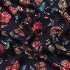 Charcoal Black printed Chinon fabric with embroidery