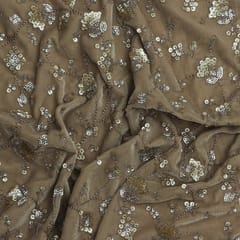 Champagne Cream Sequins Embroidery Velvet Fabric