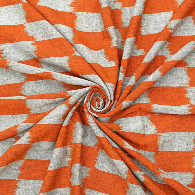 Orange & Grey Cotton Ikat Print Fabric