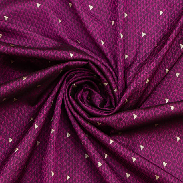 Purple Tanchoi Silver Zari Triangle Embroidery Brocade