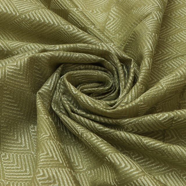 Olive Green Munga Silk Dim Golden Zari Embroidery Fabric