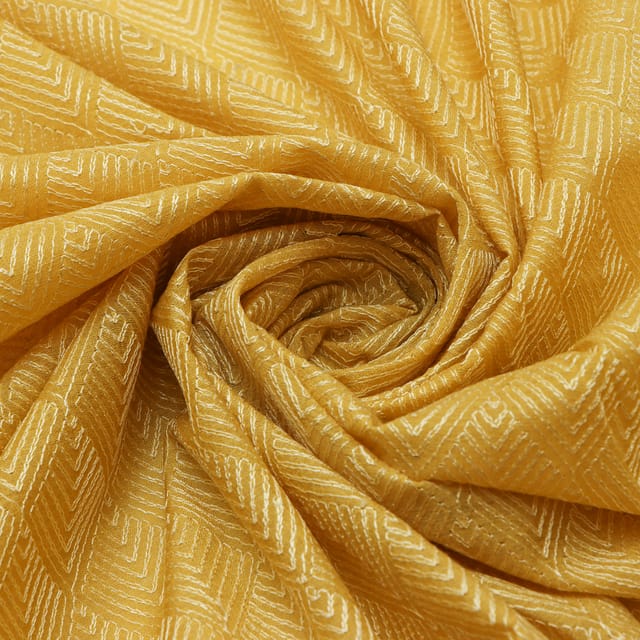 Golden Green Munga Silk Dim Golden Zari Embroidery Fabric