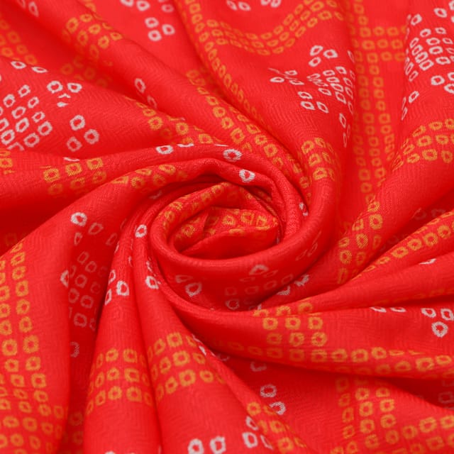 Tomato red Pashmina Bhandhani Box Print Fabric