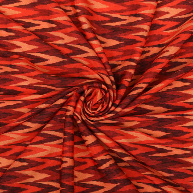 Brick Red Abstract Print Satin Dobby Fabric
