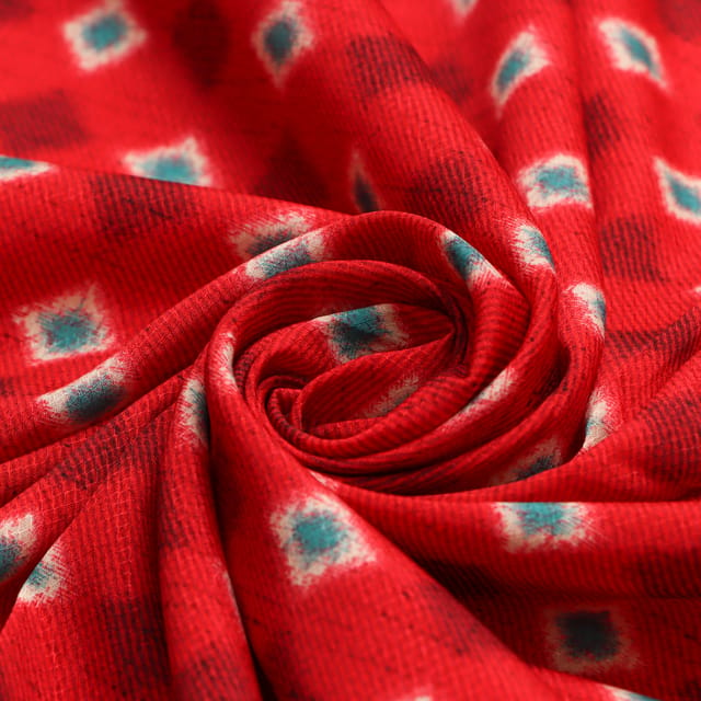 Scarlet Red Check Print Satin Dobby Fabric
