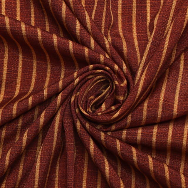 Caramel Brown and Beige Stripe Print Satin Dobby Fabric