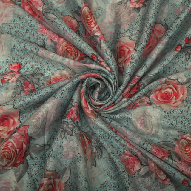 Charcoal Grey Chinon Chiffon Floral Digital Fabric