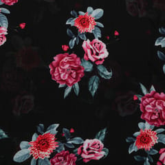 Raven Black Silk Mint Floral Print Fabric