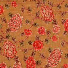 Tan Brown Silk Mint Floral Print Fabric