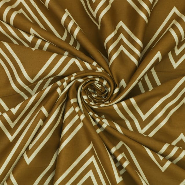 Moss Green Glace Cotton Stripe Zigzak Pattern Print Fabric