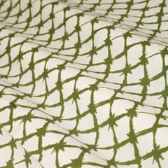 Olive Green &White Glace Cotton Diamond Pattern Screen Print Fabric