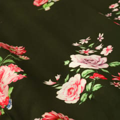 Beautifull Floral Print on Dark Green Base Glace Cotton Fabric