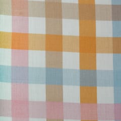 Orange & Baby Blue Glace Cotton Check Print Fabric