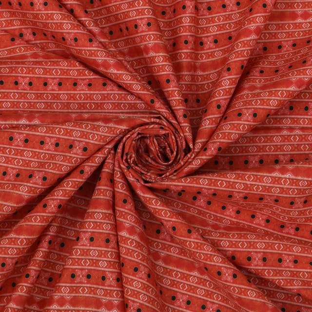 Carrot Pink Glace Cotton Stripe Pattern Print Fabric