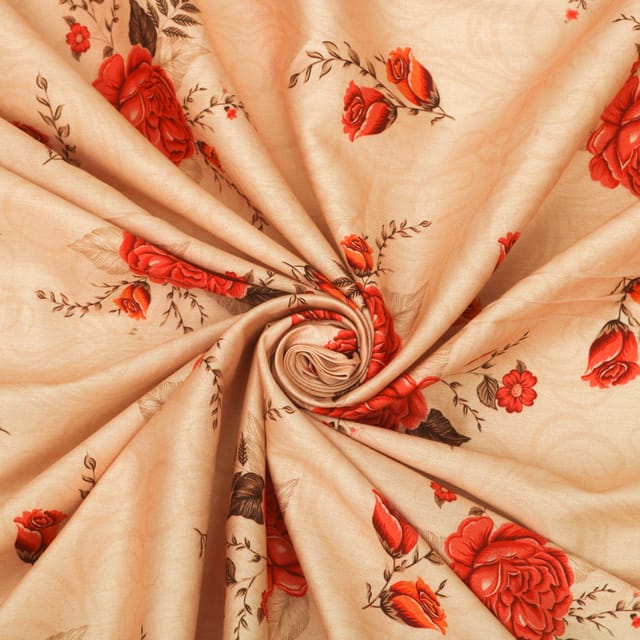 Apricot Glace Cotton Floral Print Fabric