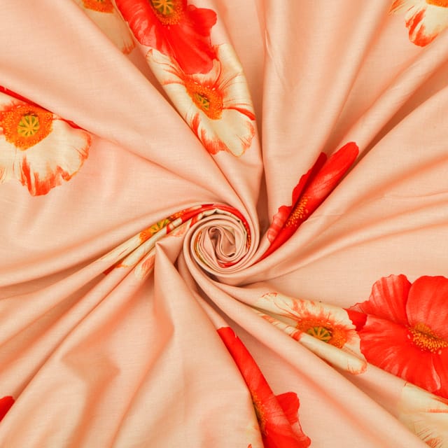 Nude Glace Cotton Floral Print Fabric