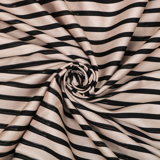 Black & Nude Glace Cotton Stripe Print Fabric