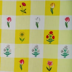 Lemon Yellow Glace Cotton Screen Object Print Fabric