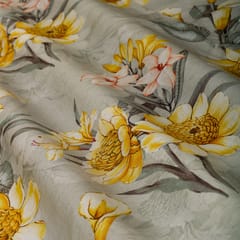 Smoke Grey Glace Cotton Floral Print Fabric