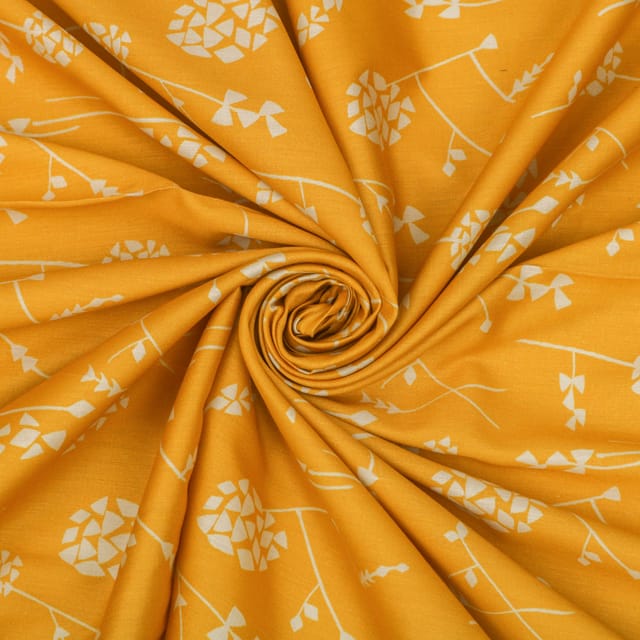 Butter Yellow Glace Cotton Floral Print Fabric