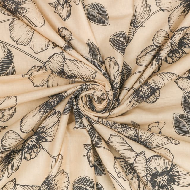 Navajo Cream Glace Cotton Floral Print Fabric