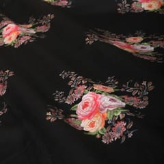 Beautifull Floral Print on Black Base Modal Cotton Print Fabric