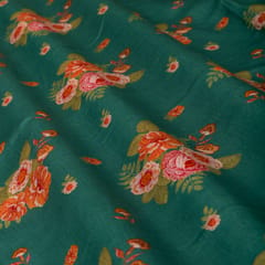 Beautifull Floral Print on Golden Teal Green Modal Cotton Print Fabric