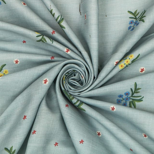 Grey Cotton Floral Print Fabric