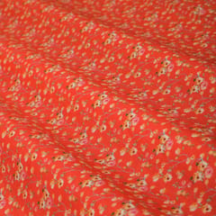 Fire Orange Mulmul Cotton Floral Print Fabric