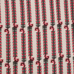 Barley White Cotton Floral Stripe Satin Print Fabric