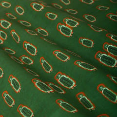 Olive Green Cotton Satin Screen Print Fabric