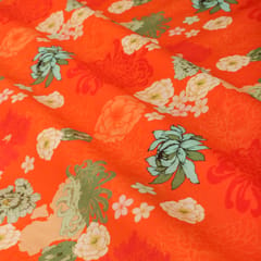 Orange Cotton Satin Floral fabric