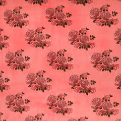 Watermelon Pink Glace Cotton Floral Print Fabric